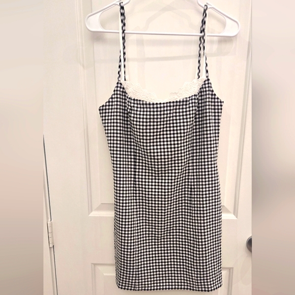 Revolve Black and White gingham and Lace Dress, Size M. - Picture 1 of 7